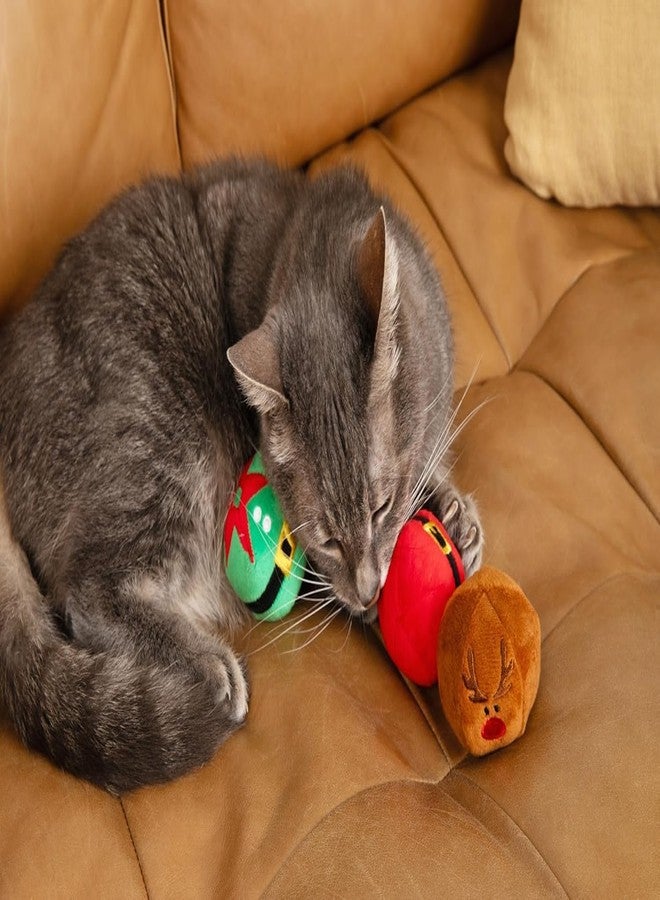 Midlee Christmas Catnip Plush Balls 3-Pack - Santa, Reindeer & Elf Cat Toy Set, Soft Catnip Balls, Interactive Cat Toy, Stocking Stuffers - Image 3
