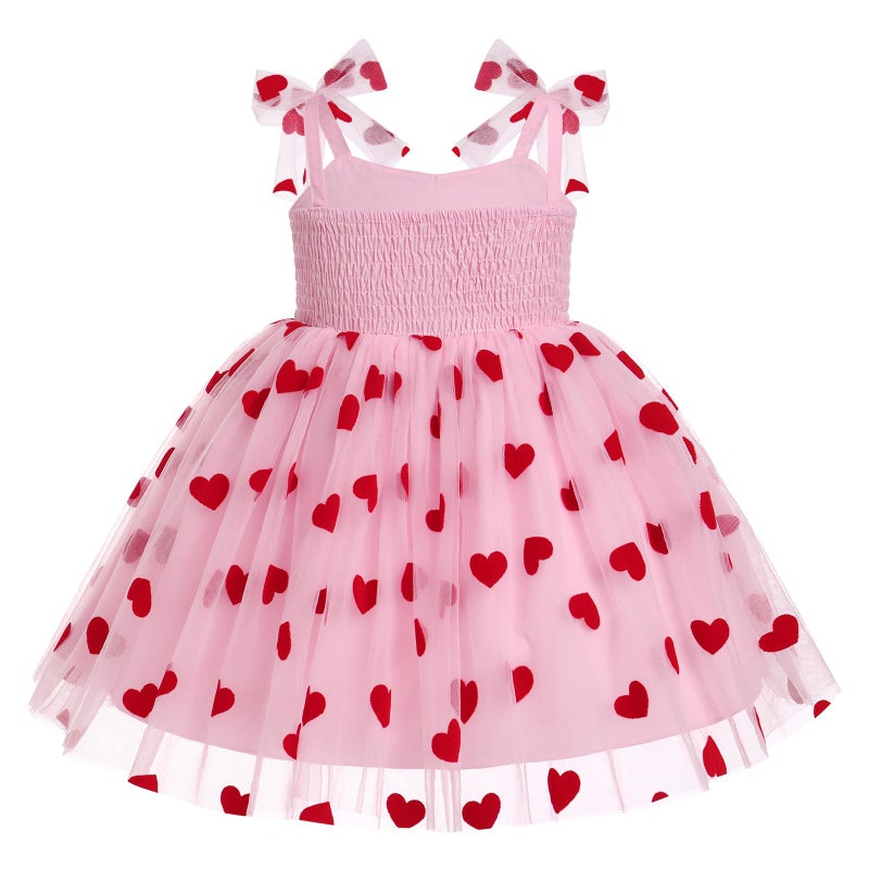 IDOPIP Baby Girls Sequin Heart Tutu Dress Summer Sleeveless Backless Princess Birthday Party Dresses Toddler Little Girl First Communion Pageant Flower Bowknot Sundress Clothes Pink Heart 12-18 Months - Image 4