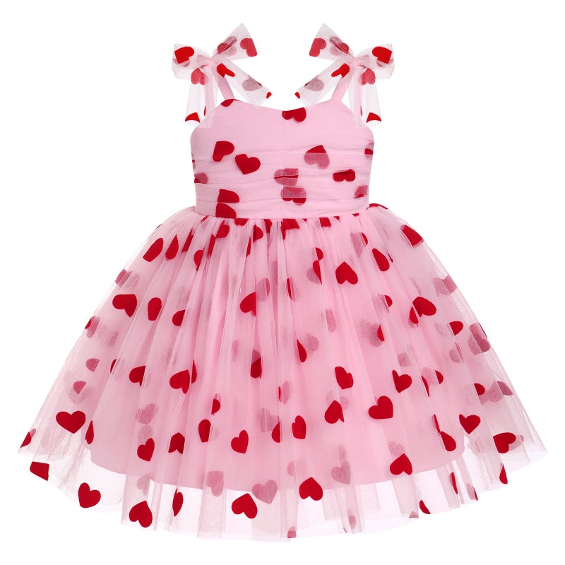 IDOPIP Baby Girls Sequin Heart Tutu Dress Summer Sleeveless Backless Princess Birthday Party Dresses Toddler Little Girl First Communion Pageant Flower Bowknot Sundress Clothes Pink Heart 12-18 Months - Image 1