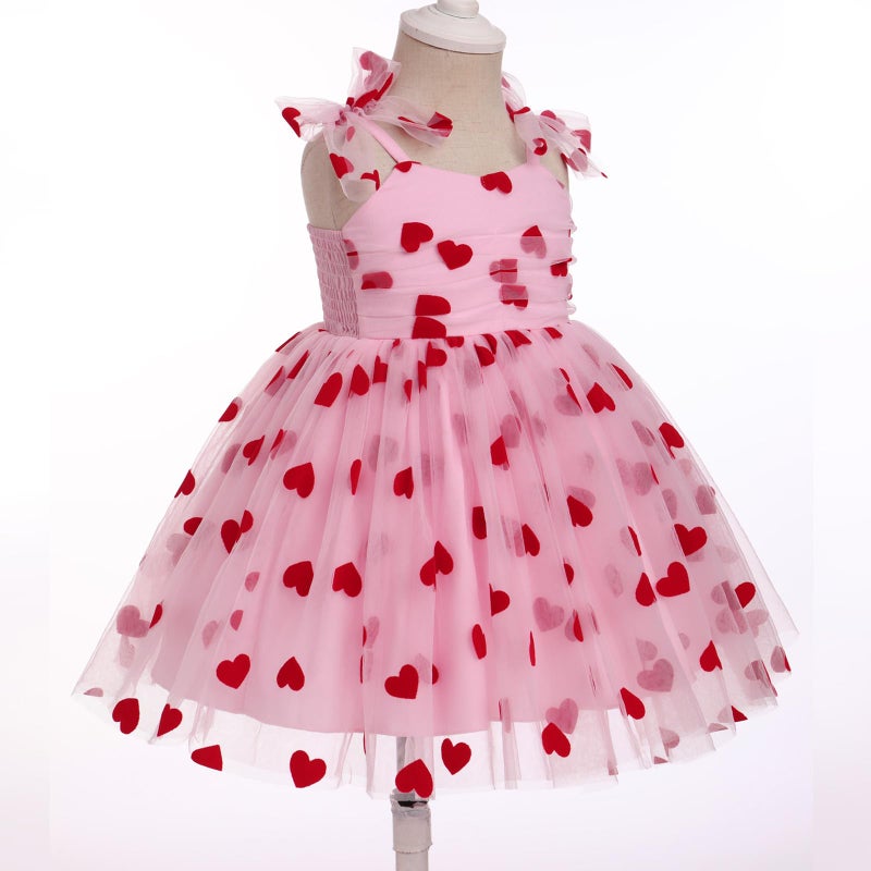 IDOPIP Baby Girls Sequin Heart Tutu Dress Summer Sleeveless Backless Princess Birthday Party Dresses Toddler Little Girl First Communion Pageant Flower Bowknot Sundress Clothes Pink Heart 12-18 Months - Image 2