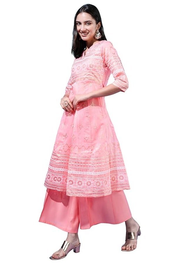 Vishudh Women's ethnic dress Cotton Blend pink 2 xl - Image 1