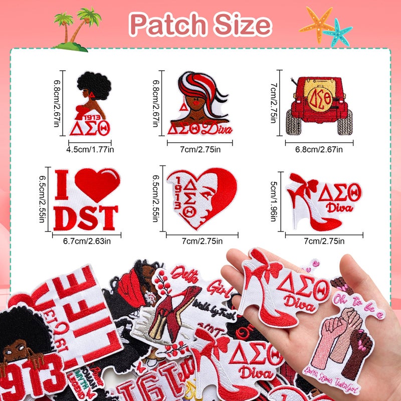 Jongdari 18pcs Delta Sigma Sorority Theta Iron on Patches Paraphernalia, Cute Embroidered Trucker Hat Patch Sew on Repair Applique for Bags Jackets Clothes - Image 2