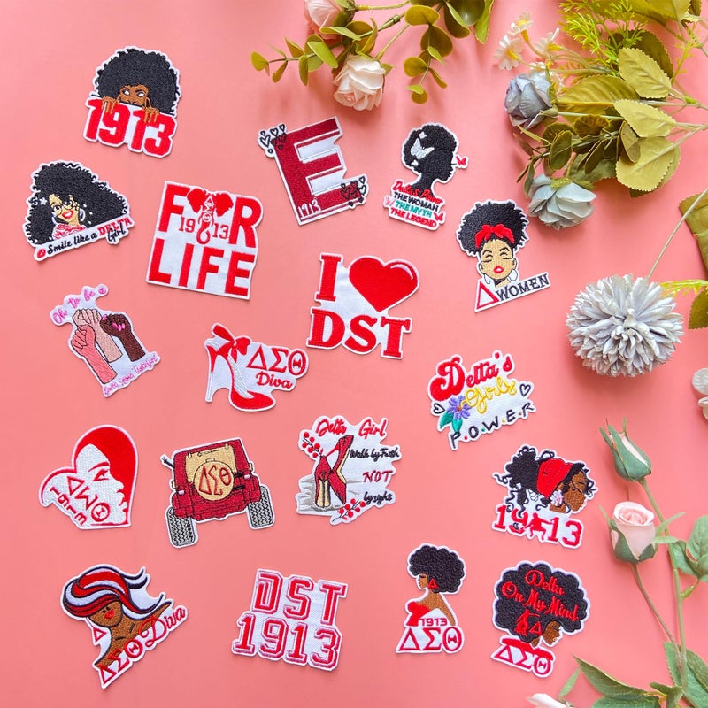 Jongdari 18pcs Delta Sigma Sorority Theta Iron on Patches Paraphernalia, Cute Embroidered Trucker Hat Patch Sew on Repair Applique for Bags Jackets Clothes - Image 3