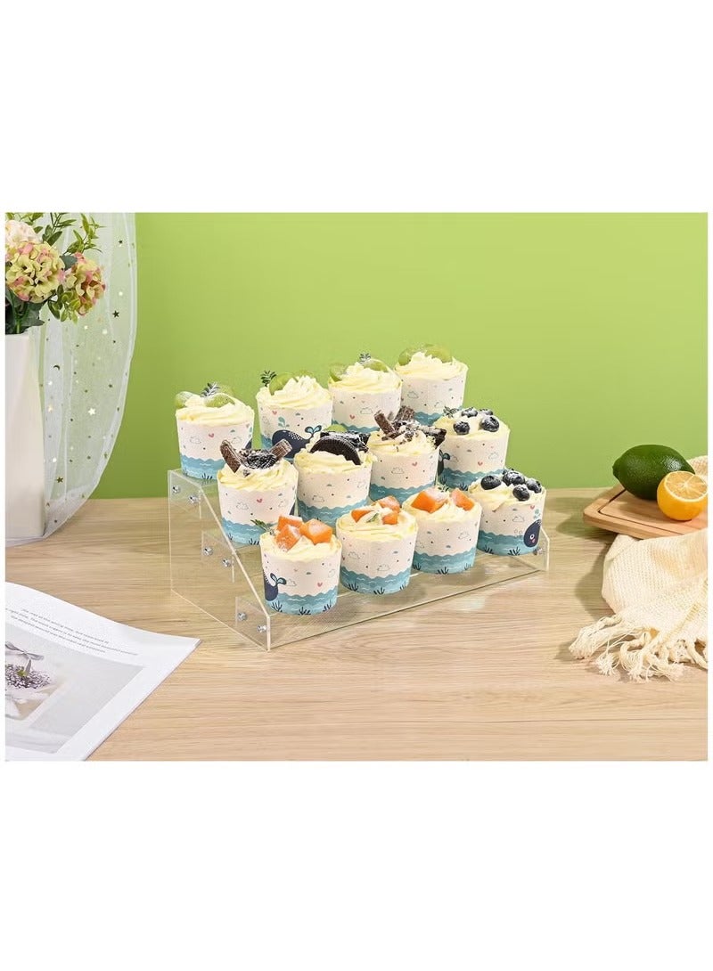 حامل أكريليك، رفوف عرض أكريليك 12 بوصة، منظم عطور شفاف بثلاث طبقات، منظم أكريليك قوي ومستقر للعرض الزخرفي، منظمات للعناية بالبشرة على الطاولة، المقتنيات (ثلاث طبقات) - Image 4