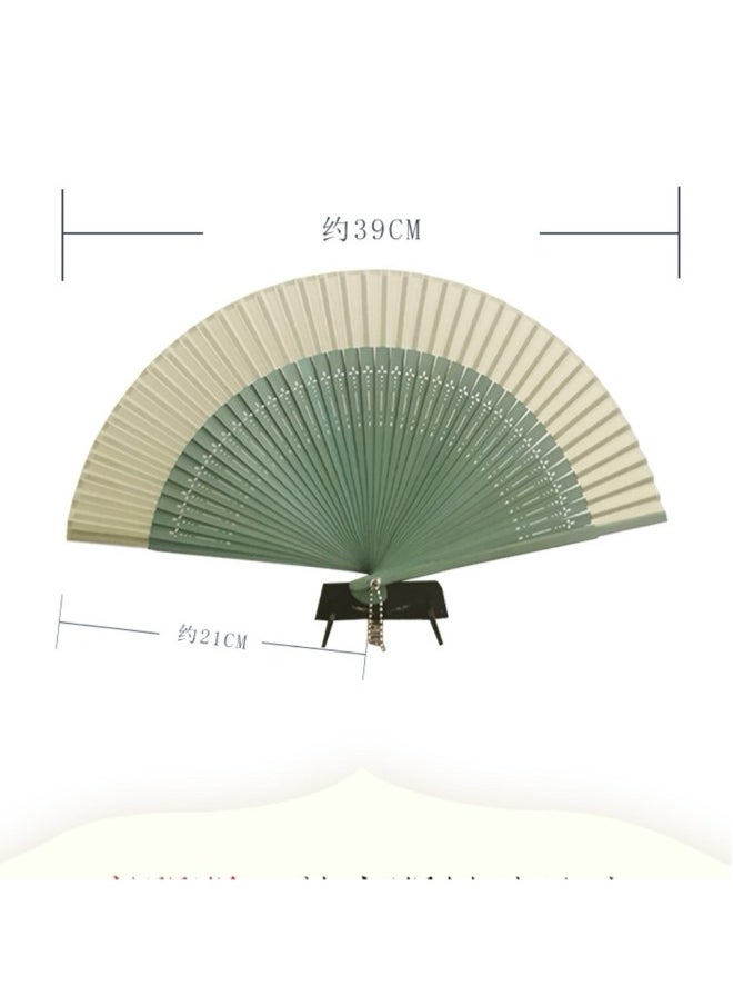 Generic Handmade folding fan for summer use-green  - Image 2