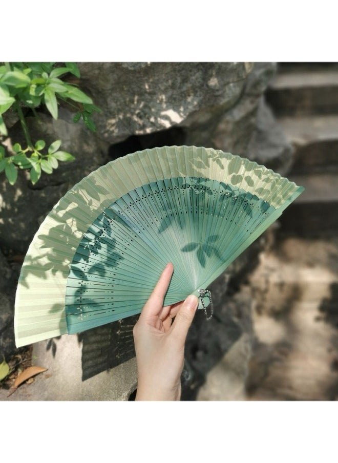Generic Handmade folding fan for summer use-green  - Image 3
