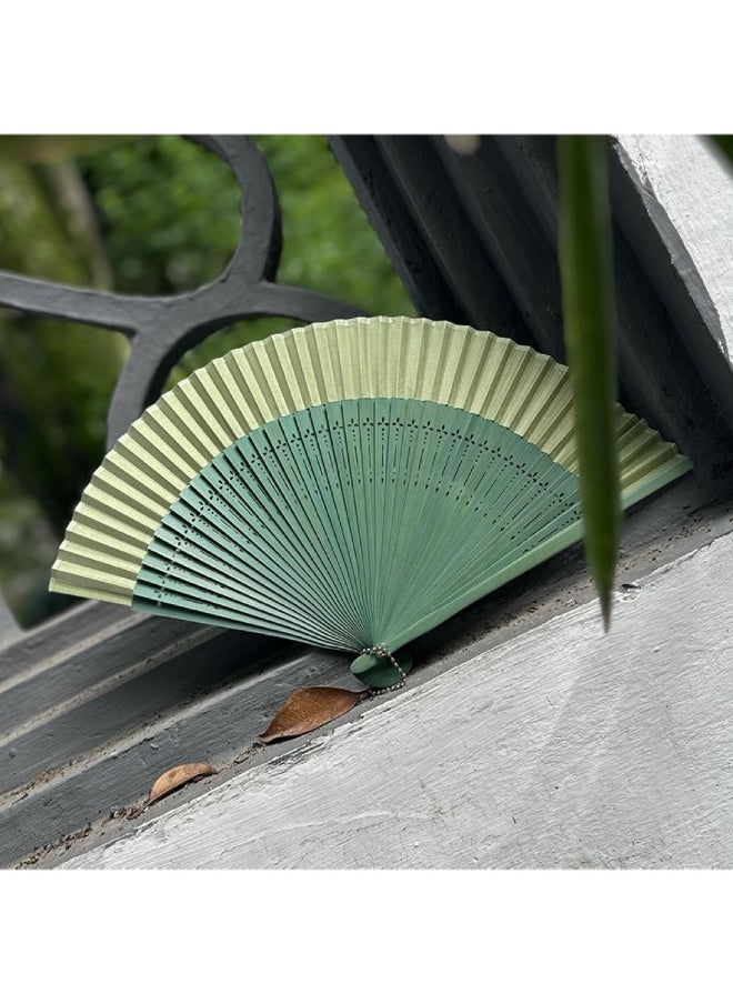 Generic Handmade folding fan for summer use-green  - Image 4