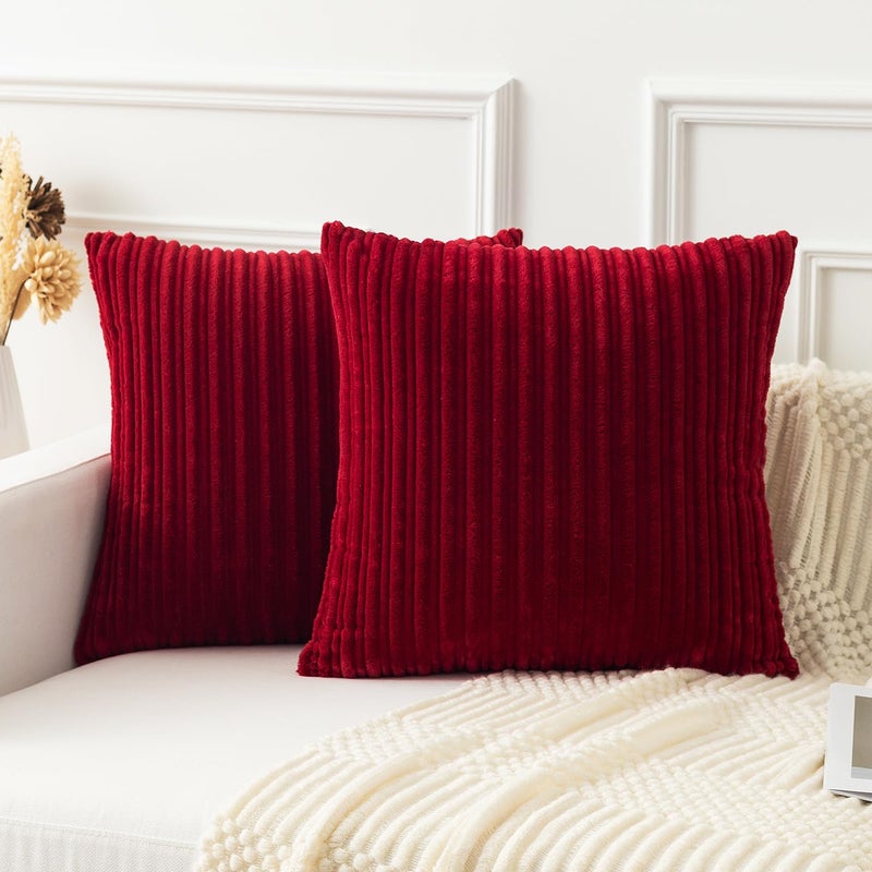 K KEVIN TEXTILE Kevin Textile Set of 2  Christmas Plush Velvet Corduroy Throw Euro Pillow Sham Cushion Cover Christmas for Sofa  22 x 22 inch (55cm)  Burgundy  - Image 1