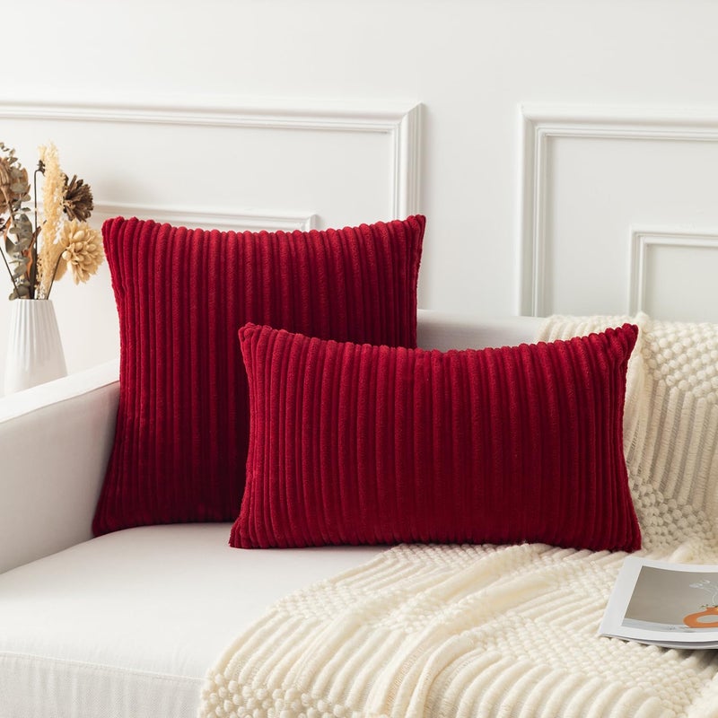 K KEVIN TEXTILE Kevin Textile Set of 2  Christmas Plush Velvet Corduroy Throw Euro Pillow Sham Cushion Cover Christmas for Sofa  22 x 22 inch (55cm)  Burgundy  - Image 5