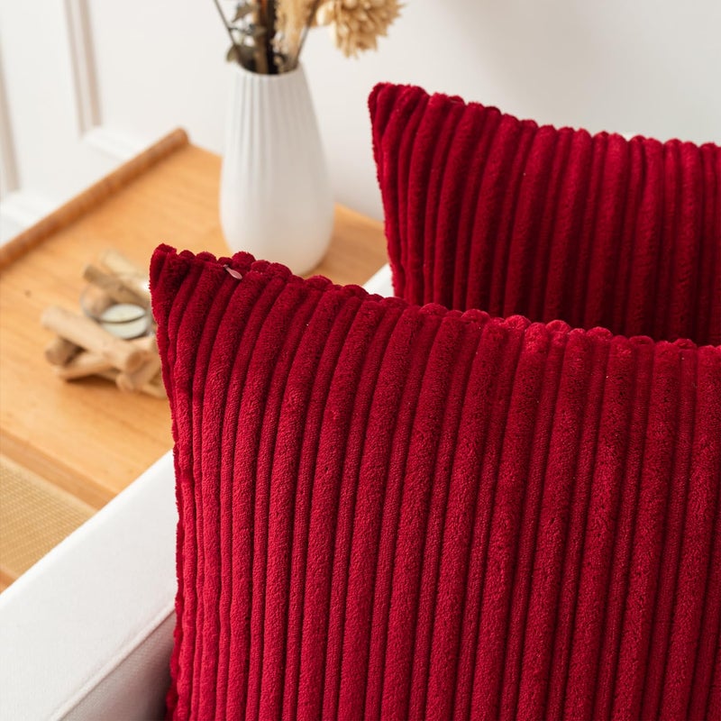 K KEVIN TEXTILE Kevin Textile Set of 2  Christmas Plush Velvet Corduroy Throw Euro Pillow Sham Cushion Cover Christmas for Sofa  22 x 22 inch (55cm)  Burgundy  - Image 3
