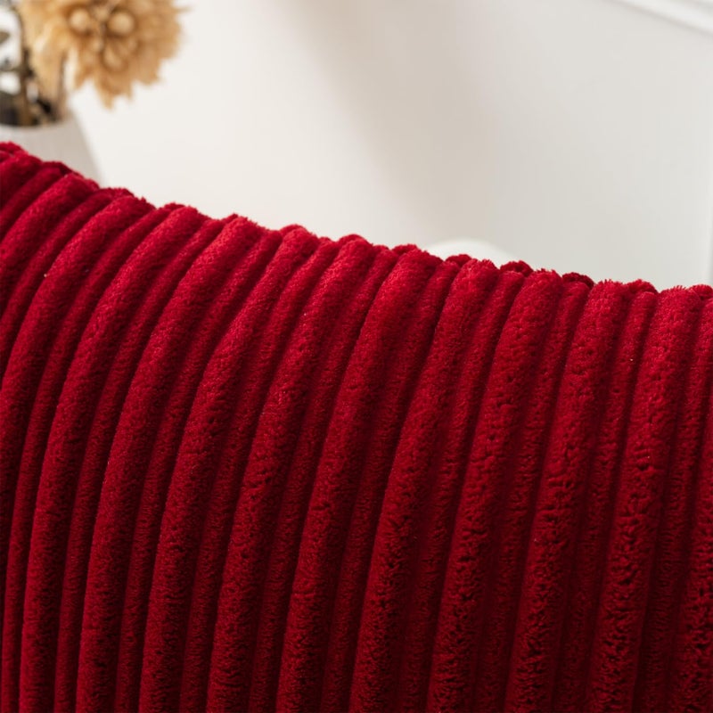 K KEVIN TEXTILE Kevin Textile Set of 2  Christmas Plush Velvet Corduroy Throw Euro Pillow Sham Cushion Cover Christmas for Sofa  22 x 22 inch (55cm)  Burgundy  - Image 4