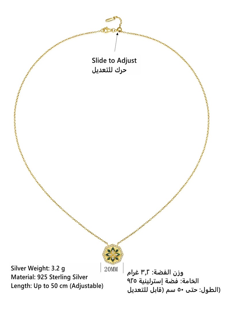 Moonmory Original Design 925 Sterling Silver Arabesque Octagon Flower Pendant Necklace, Green and Blue Resin Inlay and White Cubic Zirconia, Dual‑Layer 18K Gold Plated, Adjustable 50cm Gift for Ramadan Mother’s Day Valentine Back to School - Image 4