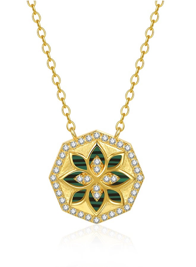 Moonmory Original Design 925 Sterling Silver Arabesque Octagon Flower Pendant Necklace, Green and Blue Resin Inlay and White Cubic Zirconia, Dual‑Layer 18K Gold Plated, Adjustable 50cm Gift for Ramadan Mother’s Day Valentine Back to School - Image 3
