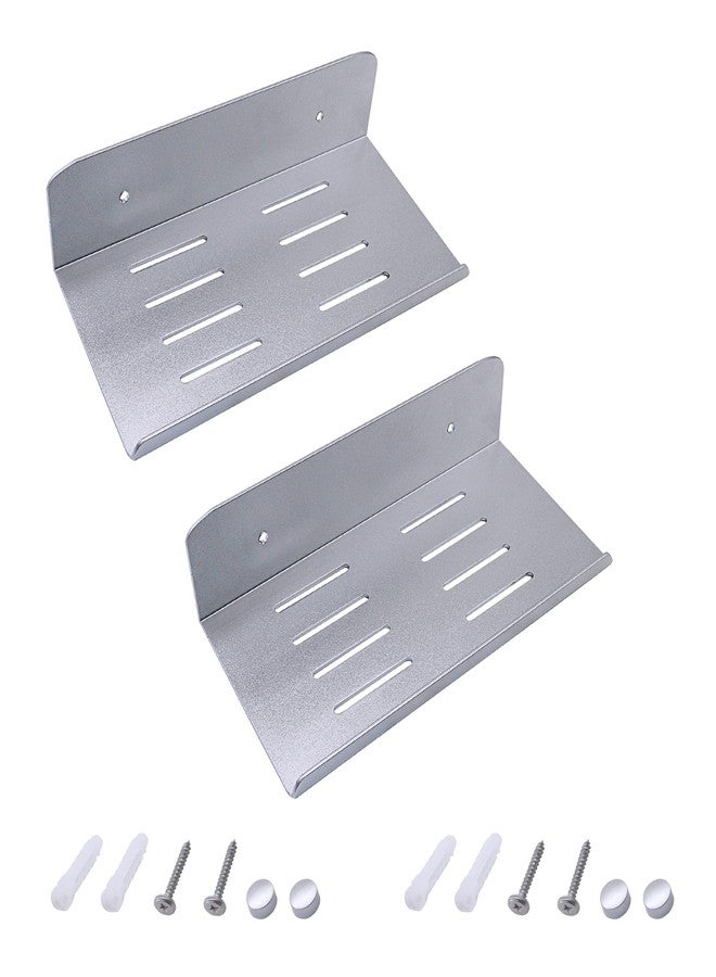 SinLoon 7.8 Inch Small Shelf in Flat Satin Aluminum Bathroom Shelf Wall Mount for Small Speaker Smartphone, Tablet, Toiletries Silver 2 Pack - Image 1