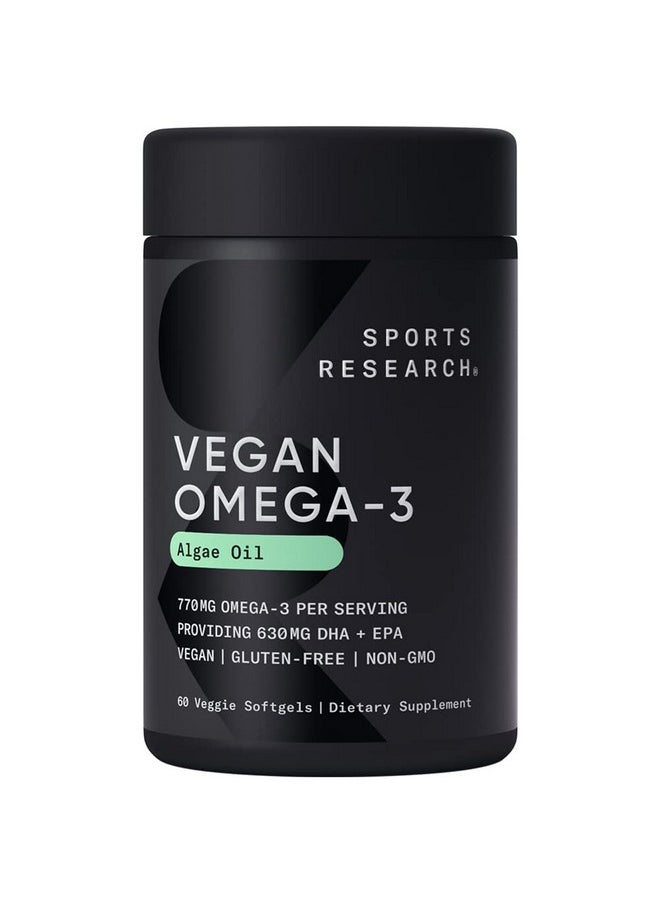 SPORTS RESEARCH Vegan Omega3 Fish Oil Alternative From Algae Oil Highest Levels Of Vegan Dha & Epa Fatty Acids ; Nongmo Verified & Vegan Certified 60 Veggie Softgels (Carrageenan Free)  - Image 1