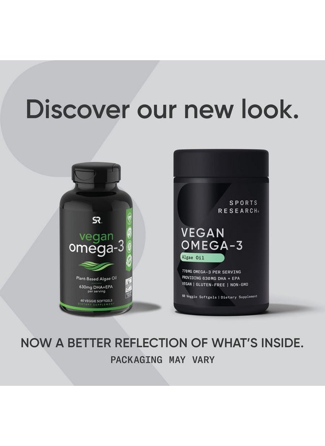 SPORTS RESEARCH Vegan Omega3 Fish Oil Alternative From Algae Oil Highest Levels Of Vegan Dha & Epa Fatty Acids ; Nongmo Verified & Vegan Certified 60 Veggie Softgels (Carrageenan Free)  - Image 2