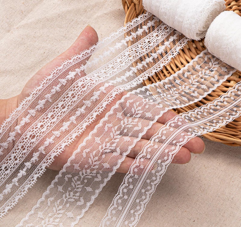 ilauke 82 Yards White Lace Ribbon 15 Rolls Vintage Lace Trims with Assorted Crochet & Sewing Patterns, Vintage Floral Designs for Wedding Decor,Gift Wrapping,Scrapbooking Doll Clothes Decor - Image 5