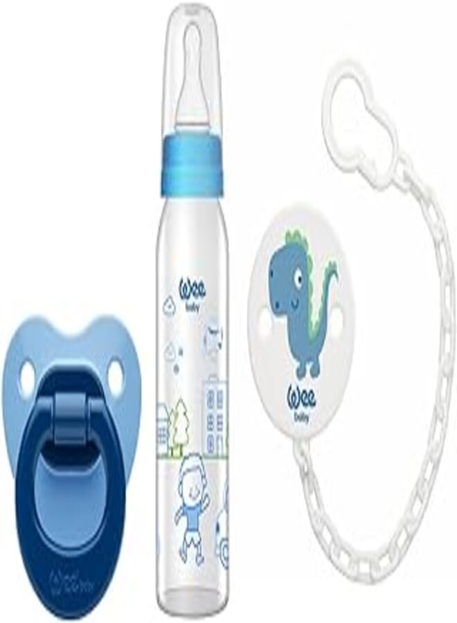 Wee Baby Classic Glass Bottle 250 ml + Baby soother (6-18) + Soother chain
