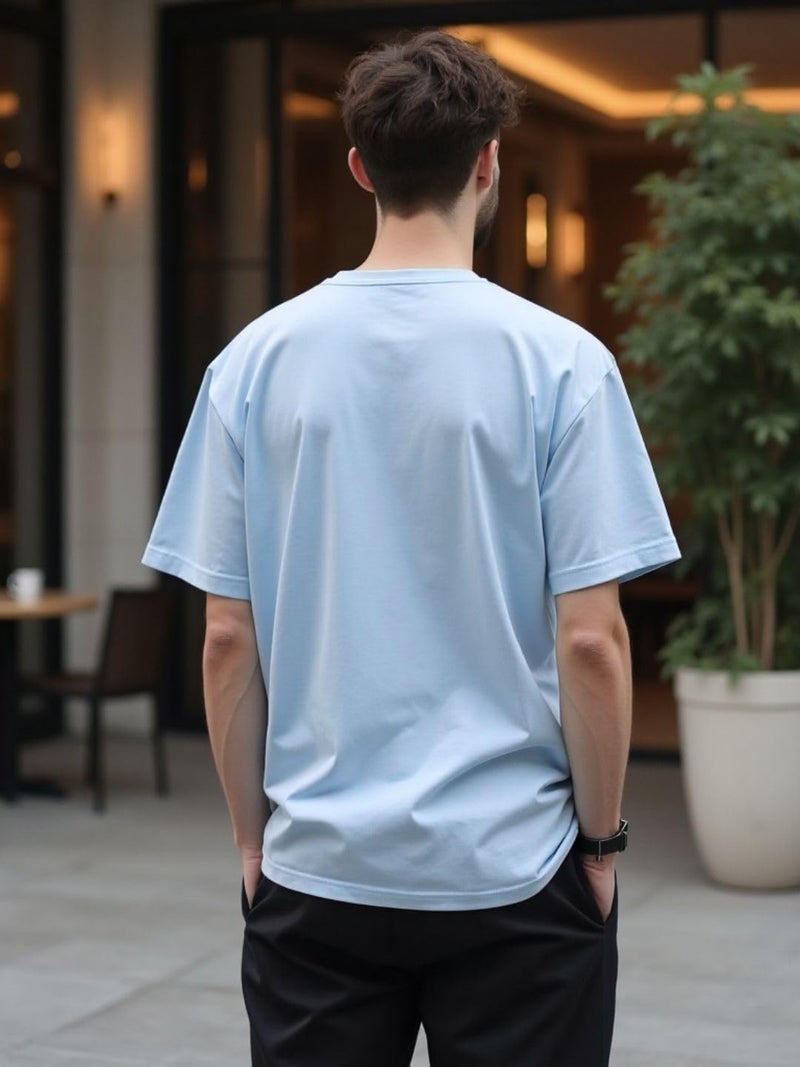 NOBERO Men's Light Blue Oversized Cotton T-Shirt - Image 3