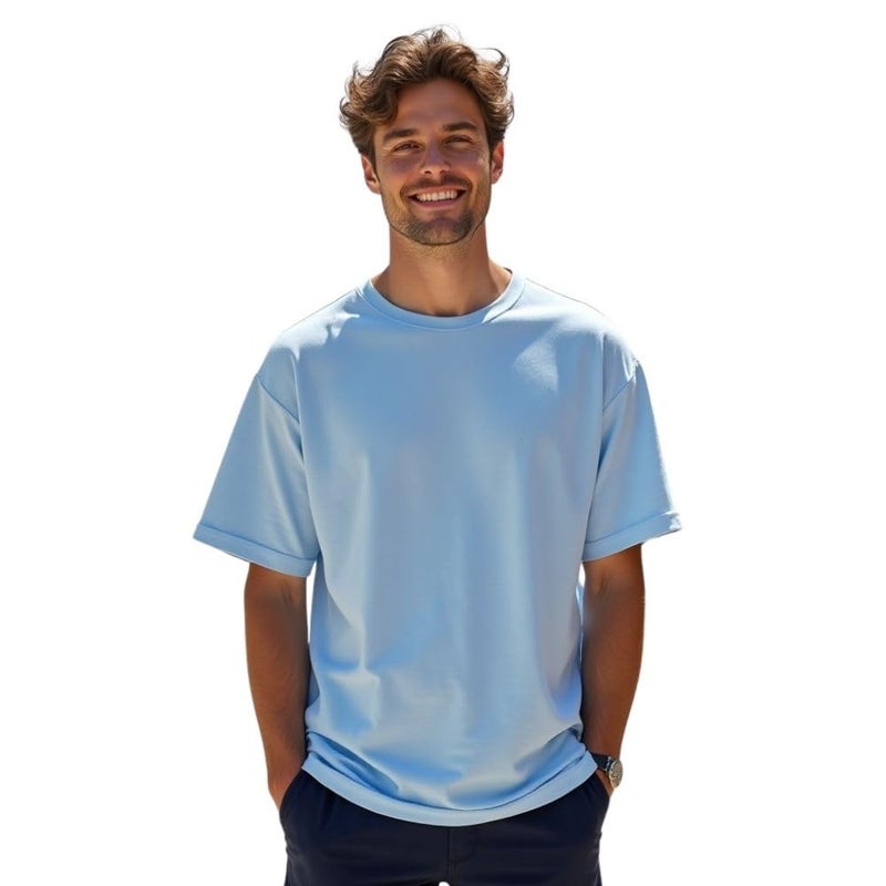 NOBERO Men's Light Blue Oversized Cotton T-Shirt - Image 1