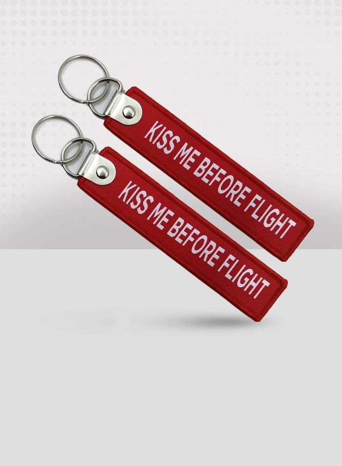 K**s Me Before Flight Red Fabric Keychain