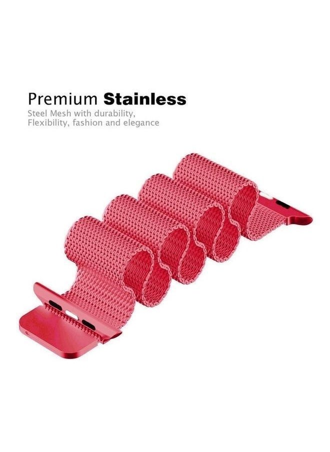 NIBEMINENT - Milanese Loop Magnetic Stainless Steel Watchband For Apple Watch Series 6/SE/5/4 40mm - 3/2/1 38mm Bright Pink - Image 1