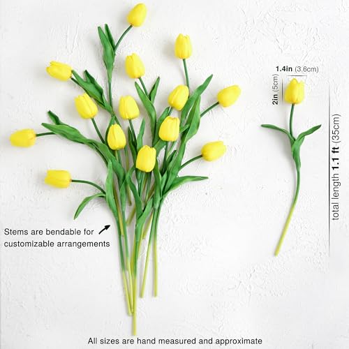 FiveSeasonStuff Real Touch Tulips Artificial Flowers – 15 Stems Faux Tulip Bouquet in Gift Box for Wedding, Home Decor, Party, Floral Arrangements (Candle Glow Yellow) - Image 3