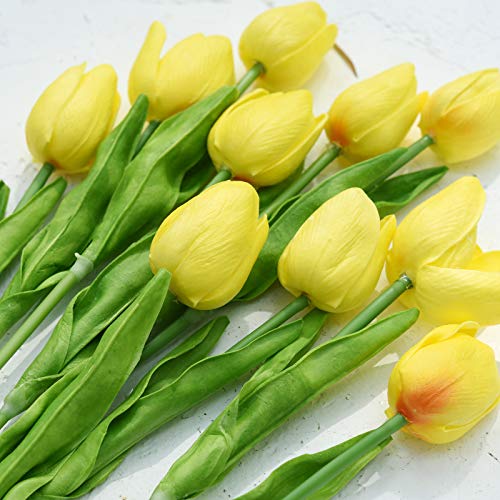 FiveSeasonStuff Real Touch Tulips Artificial Flowers – 15 Stems Faux Tulip Bouquet in Gift Box for Wedding, Home Decor, Party, Floral Arrangements (Candle Glow Yellow) - Image 4
