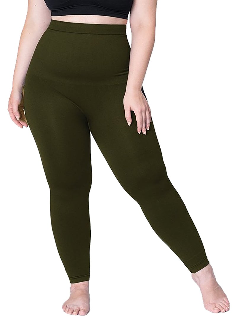 SHAPERMINT High Waisted Tummy Control Compression Leggings for Women - Petite to Plus Size Womens Leggings Non See Through Olive - Image 1