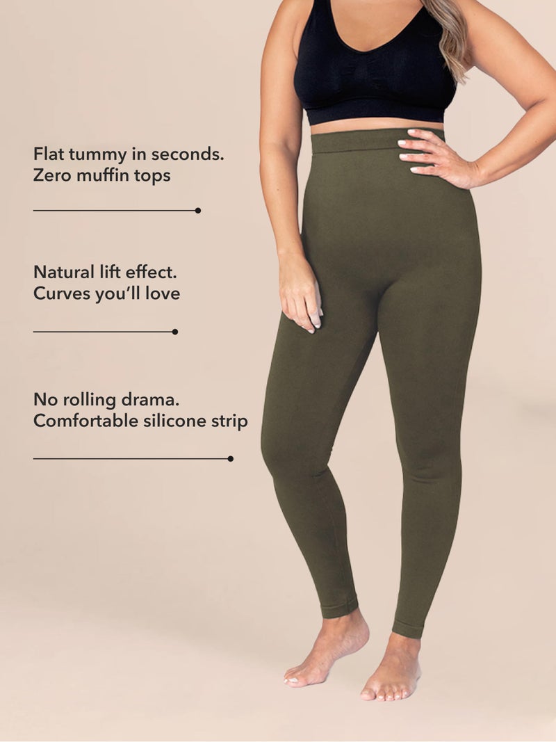 SHAPERMINT High Waisted Tummy Control Compression Leggings for Women - Petite to Plus Size Womens Leggings Non See Through Olive - Image 2