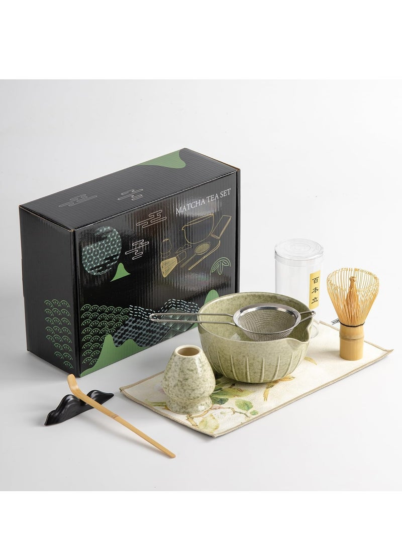جوي لينك طقم خفاقة ماتشا، طقم شاي ماتشا ياباني، طقم شاي ماتشا ياباني مكون من 7 قطع، يشمل وعاء ماتشا، خفاقة ماتشا، مغرفة ماتشا، مغرفة خيزران، حامل خفاقة، مصفاة شاي من الفولاذ المقاوم للصدأ، أداة لتحريك شاي ماتشا الخيزران (لون ماتشا) - Image 1