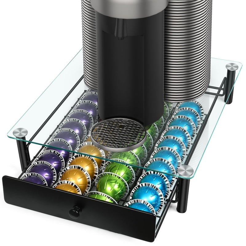 ROWISE Coffee Pod Drawers, Crystal Tempered Glass Pod Holder Drawer Compatible with Nespresso Capsules, Holds Up to 40 Capsules, Size 14"x15.5"x4.5" - Image 4