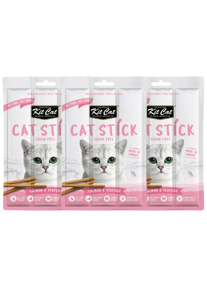 Kit Cat Grain Free Cat Stick Salmon & Seafood 3 x 15g - Image 1