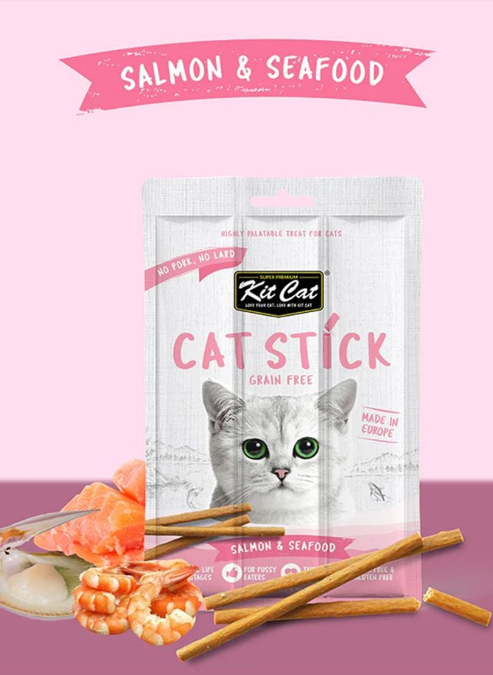 Kit Cat Grain Free Cat Stick Salmon & Seafood 3 x 15g - Image 2