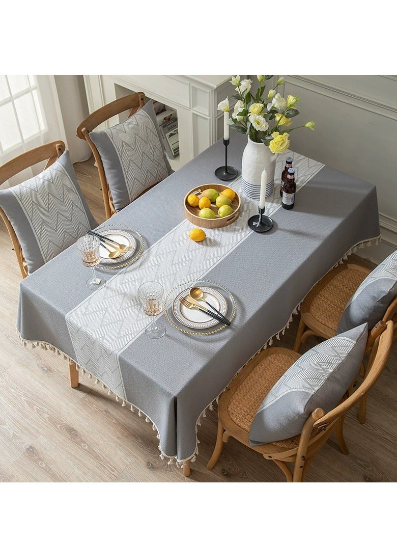 DUNISO Rectangular tablecloth, all cotton tablecloth with tassels, dust-proof coffee table cover cloth, heat-resistant and wear-resistant, suitable for dining tables, desks, dressing tables, counters, coffee tables, 100 * 160cm - Image 3