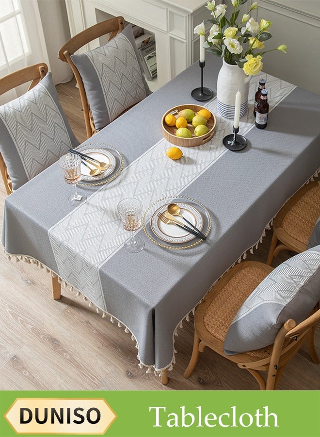 DUNISO Rectangular tablecloth, all cotton tablecloth with tassels, dust-proof coffee table cover cloth, heat-resistant and wear-resistant, suitable for dining tables, desks, dressing tables, counters, coffee tables, 100 * 160cm - Image 1
