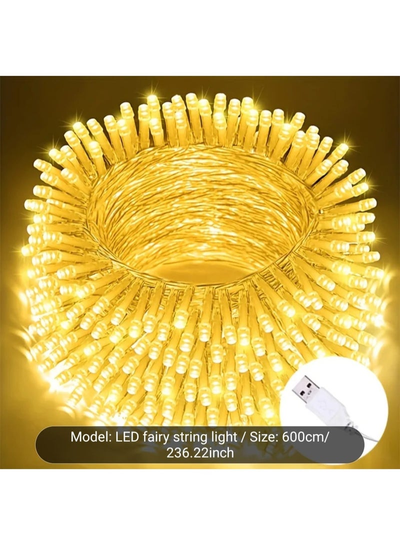 إل ديس أضواء خيطية بنظام USB – بطول 600 سم بإضاءة بيضاء دافئة للديكور في الكريسماس والحفلات والزفاف ولتزيين المنزل والحديقة – مناسبة للاستخدام الداخلي والخارجي مع توصيل USB وتشغيل فوري - Image 1
