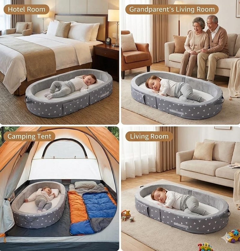 Mooedcoe Portable Foldable Toddler Travel Bed with Sides, Portable Toddler Bumper Bed for Travel Kid Foam Sleeping Cot for Children 18M â€“ 5yr Old - Image 3