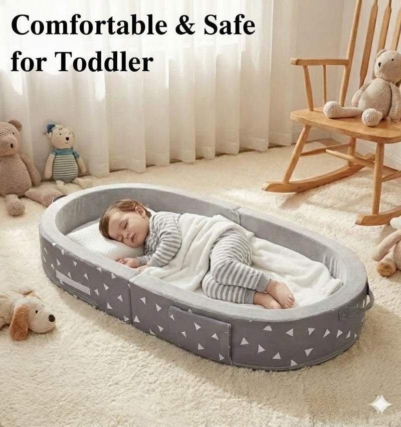 Mooedcoe Portable Foldable Toddler Travel Bed with Sides, Portable Toddler Bumper Bed for Travel Kid Foam Sleeping Cot for Children 18M â€“ 5yr Old - Image 2