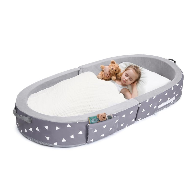 Mooedcoe Portable Foldable Toddler Travel Bed with Sides, Portable Toddler Bumper Bed for Travel Kid Foam Sleeping Cot for Children 18M â€“ 5yr Old - Image 1