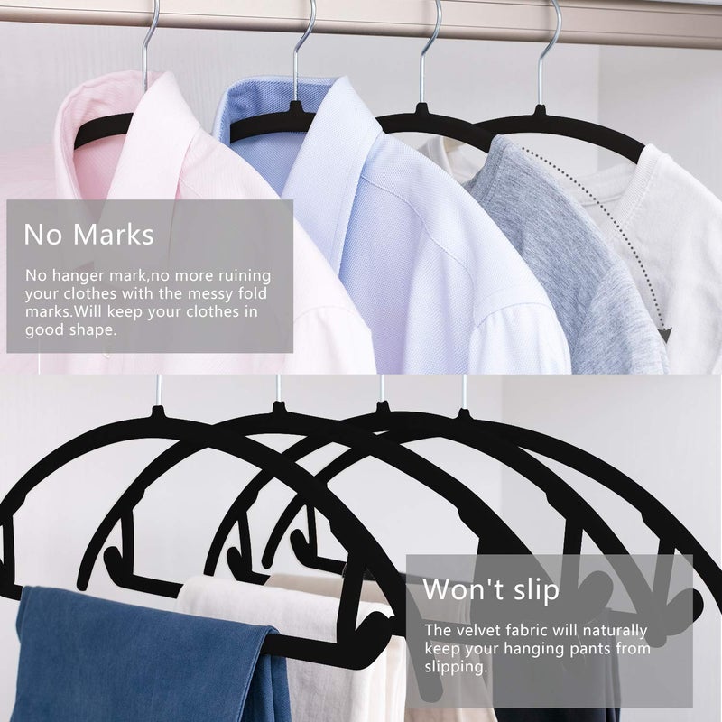 MIZGI Premium Velvet Hangers 50 Pack Heavyduty- Non Slip No Shoulder Bump Suit Hanger - Chrome Hooks,Space Saving Clothes Rounded Shape for Coat,Sweater,Jackets,Pants - Image 5