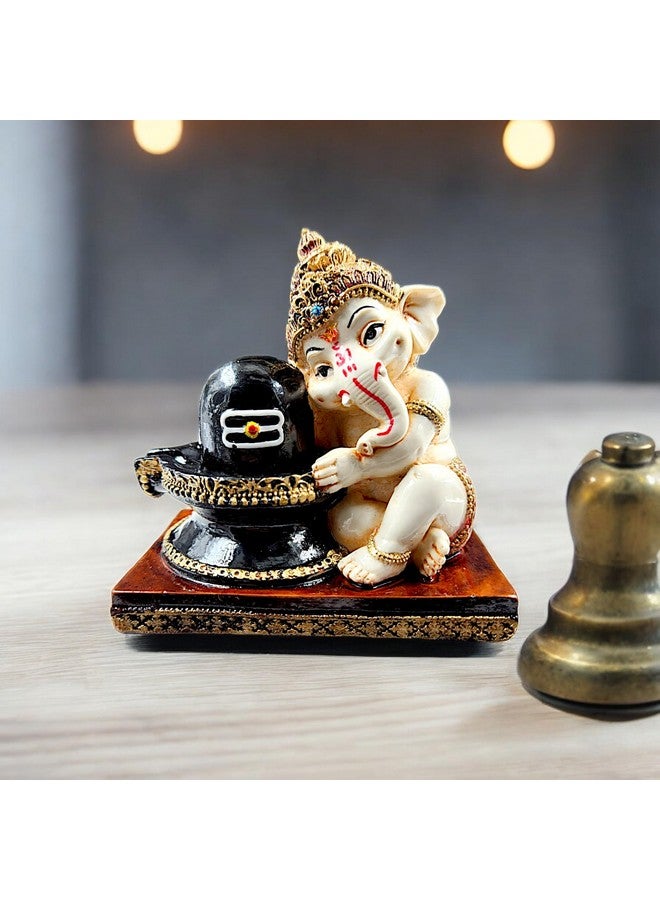 Karigaari India Ganesha Idol for Car Dashboard I Ganesh ji ki Murti in Shivling Pooja Pose I Cute Ganesha Showpiece for Home Decor,Gift,Office - Image 1
