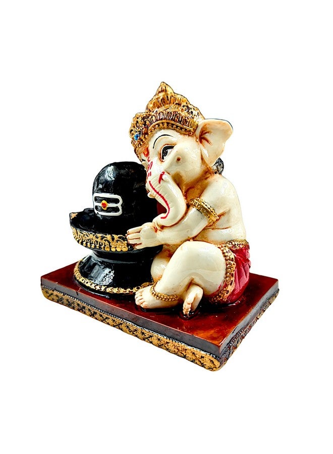Karigaari India Ganesha Idol for Car Dashboard I Ganesh ji ki Murti in Shivling Pooja Pose I Cute Ganesha Showpiece for Home Decor,Gift,Office - Image 5