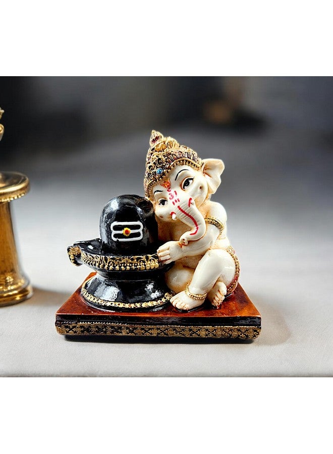 Karigaari India Ganesha Idol for Car Dashboard I Ganesh ji ki Murti in Shivling Pooja Pose I Cute Ganesha Showpiece for Home Decor,Gift,Office - Image 2