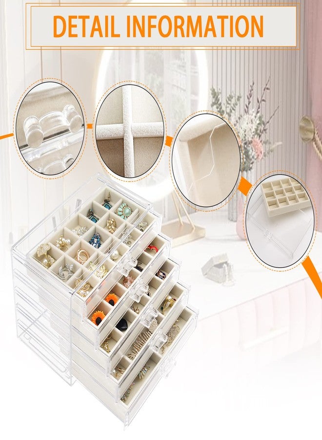 Watpot Acrylic Jewelry Box with 5 Drawers, Clear Earring Storage Organizer Display Case for Women Girls, Beige - Image 2