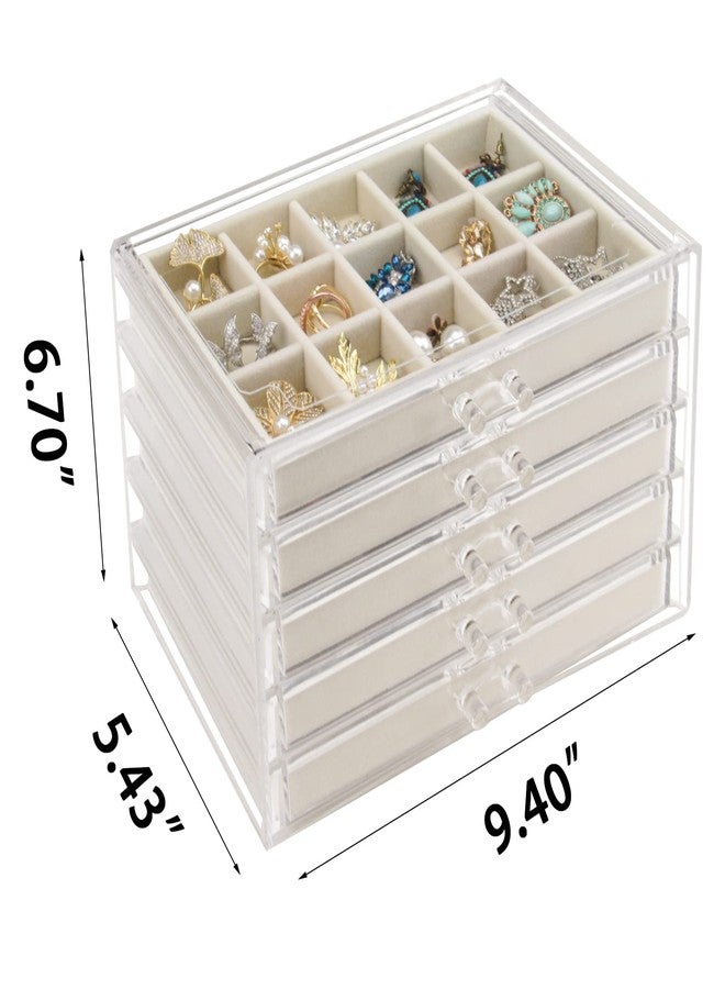 Watpot Acrylic Jewelry Box with 5 Drawers, Clear Earring Storage Organizer Display Case for Women Girls, Beige - Image 5
