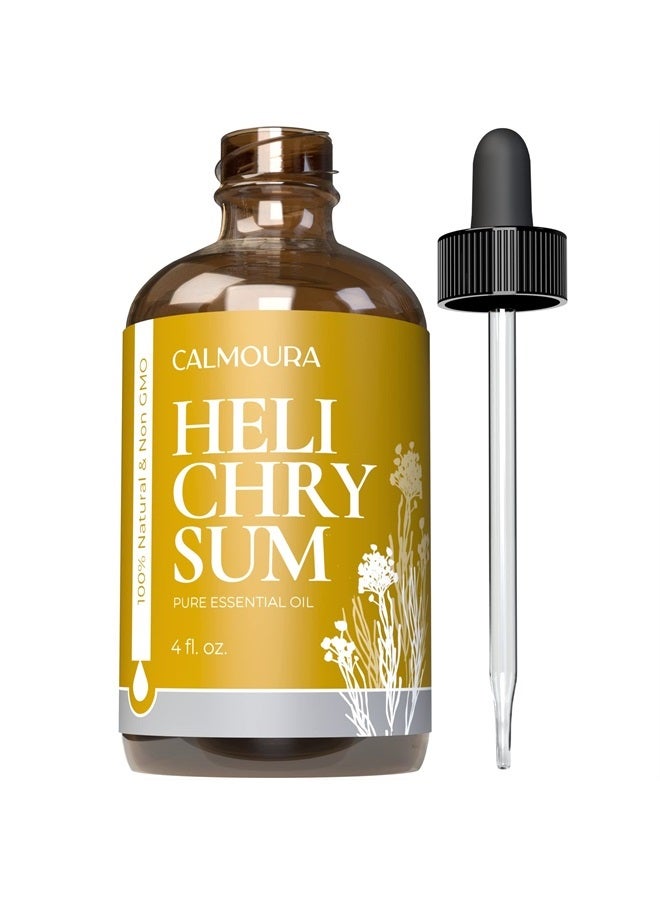 Calmoura Organic Helichrysum Essential Oil — USDA Certified Therapeutic Grade — (4 oz | 118 ml) — 100% Natural Non GMO Helichrysum Oil for Skin, Aromatherapy & Better Sleep - Image 1