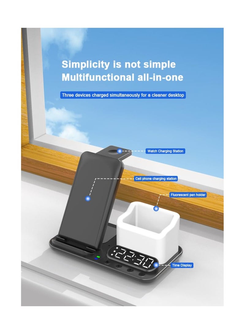 SYOSI 5 in 1 Charging Station for iPhone, Wireless Charger Stand Dock for Multiple Devices Compatible, High Power Foldable Intelligent Protection, 15W Fast Charge Phone Watch Earphone Charging Decor - Image 3