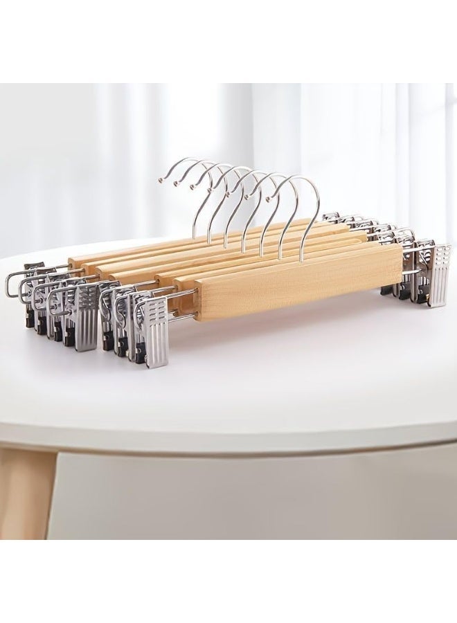 Wooden Pants Hangers with Stainless Steel Clips - 360° Swivel Hook - Set of 3 - Image 4
