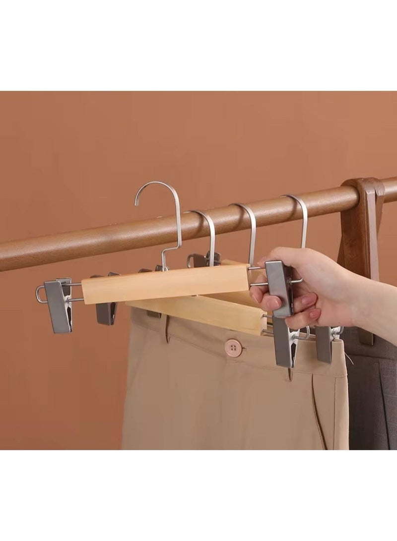 Wooden Pants Hangers with Stainless Steel Clips - 360° Swivel Hook - Set of 3 - Image 3